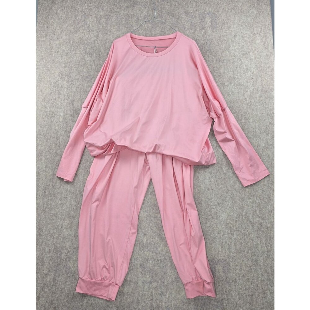 Elegant Womens Lounge Set Pink 5XL Polyester/Spandex Relaxed Fit Long Sleeve Top